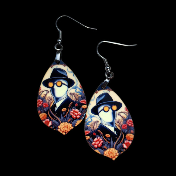Invisible Man Classic Horror Monster Floral Earrings - Picture 1 of 2